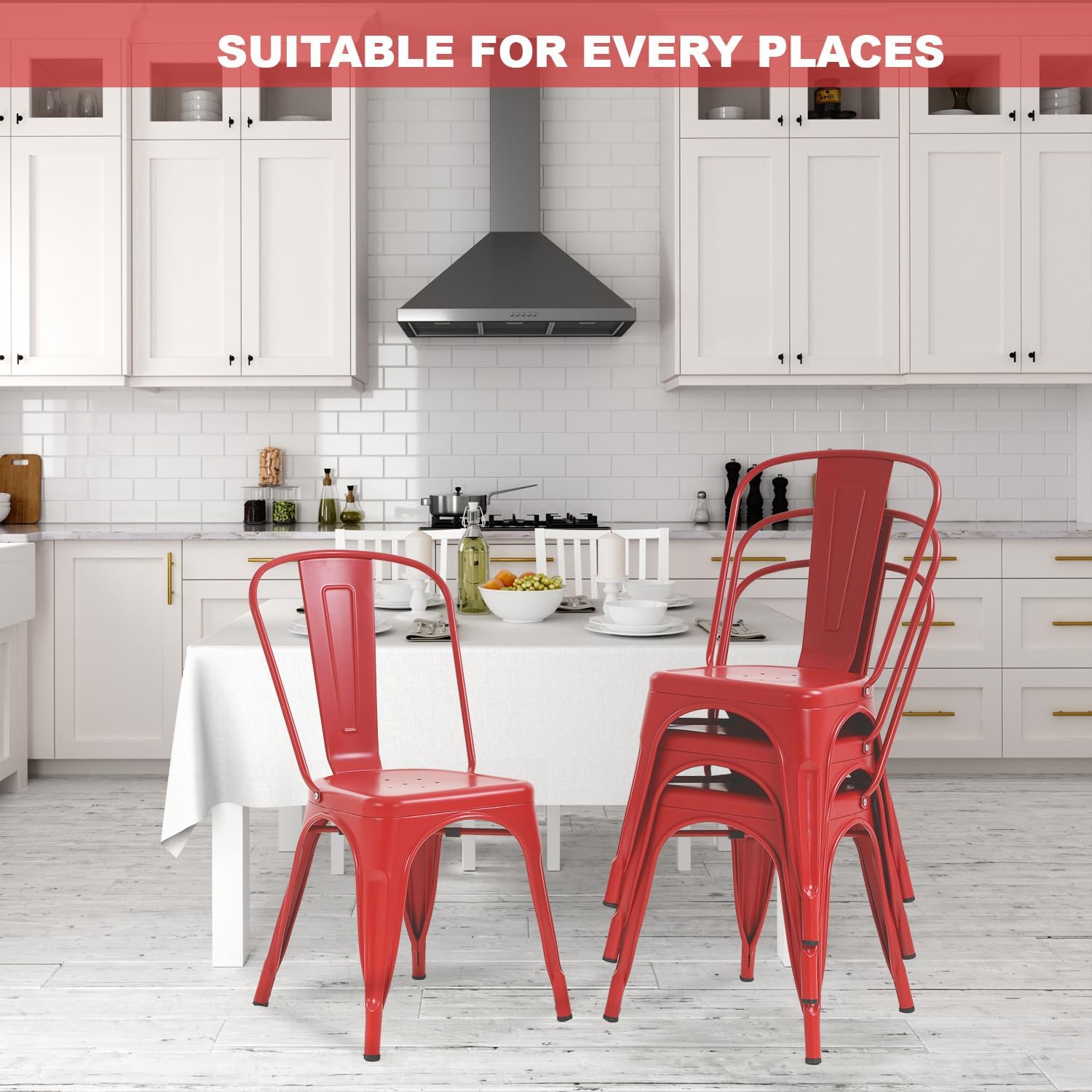 Metal Chairs Set of 4 Stackable Chairs Patio Chairs 18 Inch Seat Height Restaurant Chair Chic Metal Kitchen Dining Chairs Trattoria Chairs Indoor/Outdoor Metal Tolix Side Bar Chairs