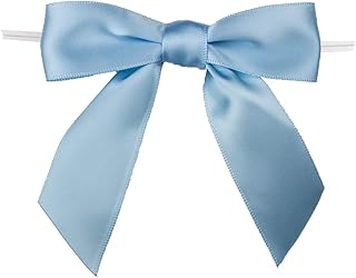 7Rainbows 30pcs Boutique 3.5" Light Blue Satin Ribbon Twist Tie Bows for Tying Up Packages Gift Wrapping