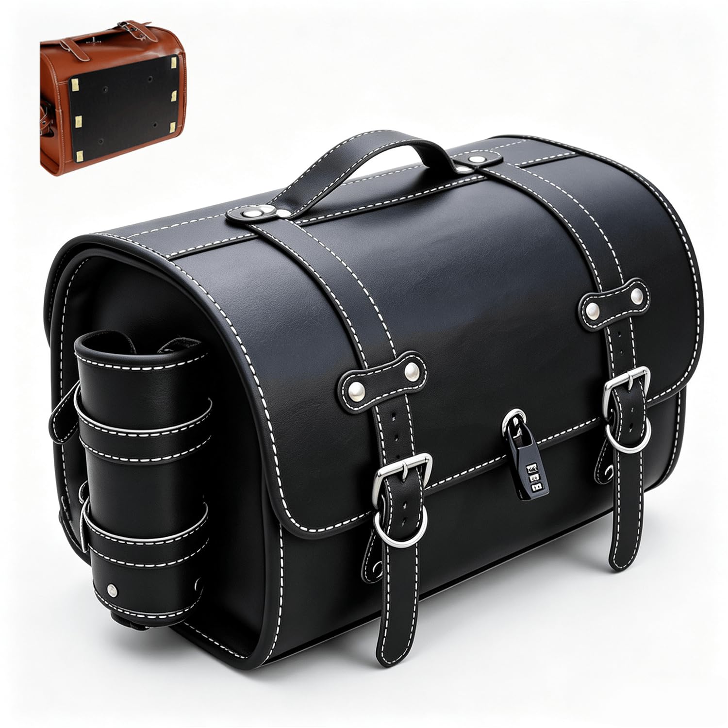 Vintage PU Motorcycle Rear Seat Bag, 33L Lockable Storage Luggage