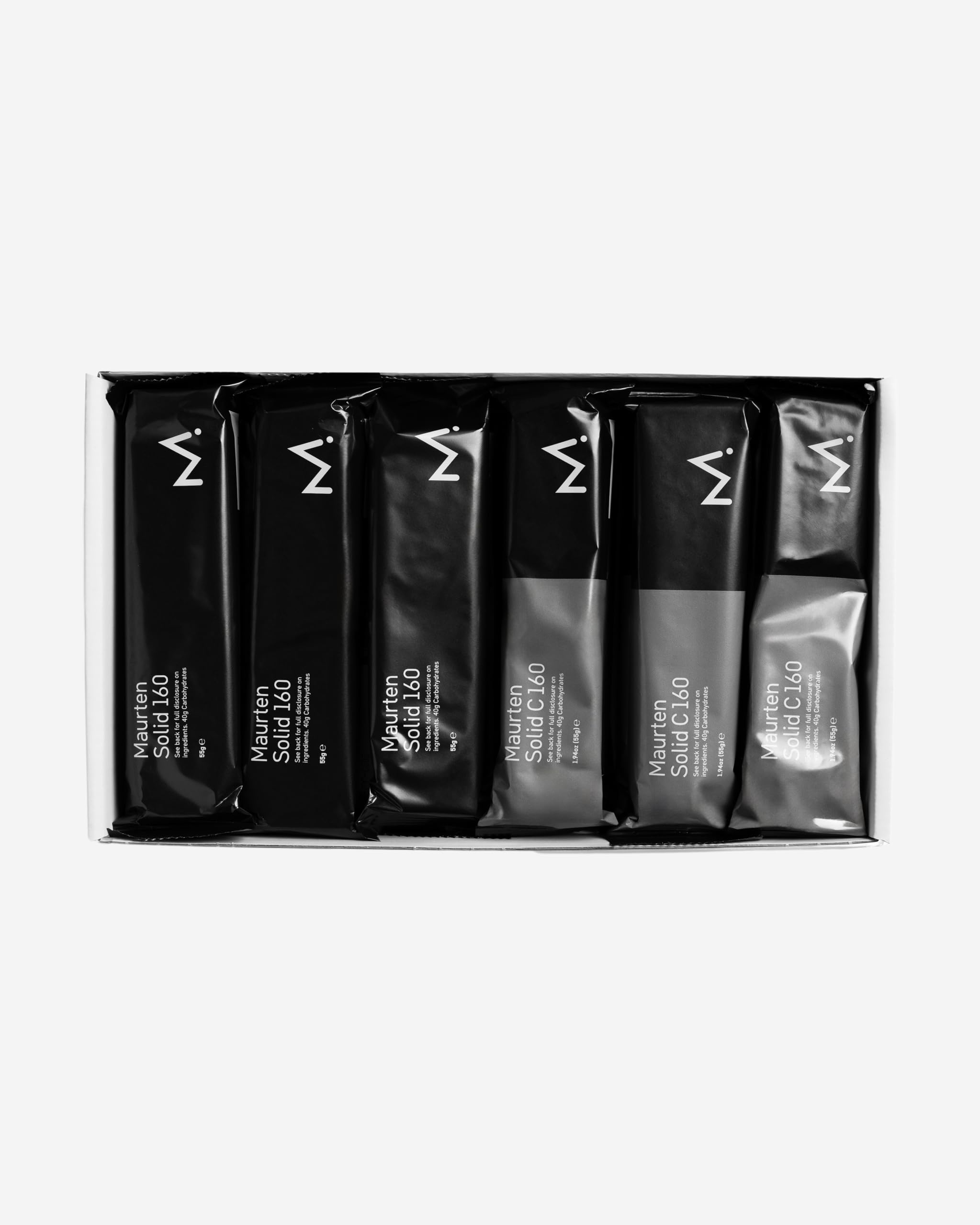 Maurten Energieriegel Mix Box 6x Solid 160, 6x Solid C 160 - Box mit 12 Riegeln auf Hafer- und Reisbasis - Power Bar mit 40g Kohlenhydrate für Ausdauersport - ballaststoffarm, vegan & glutenfrei