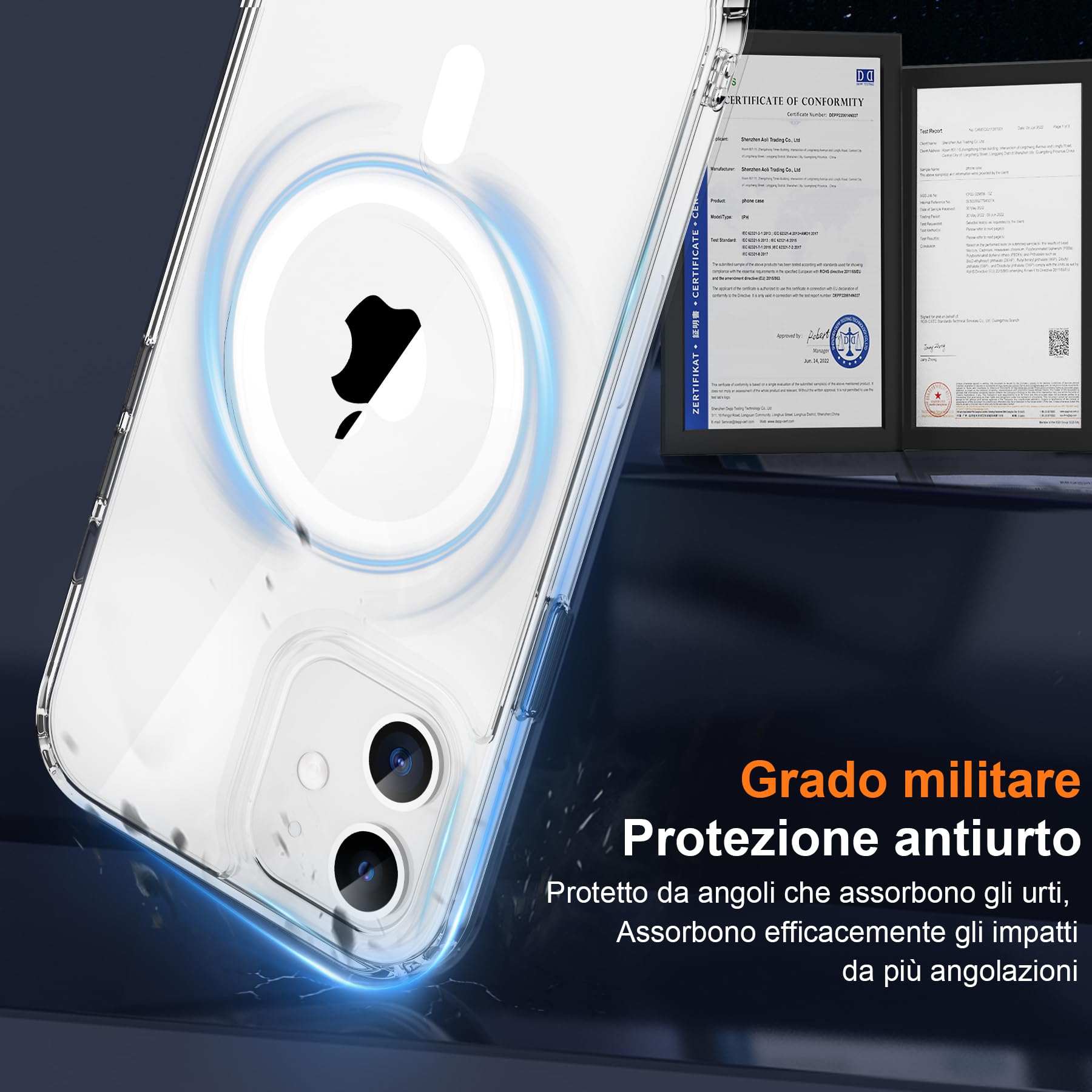ORETECH Magnetica Cover per iPhone 12/12 Pro,[Compatibile con Magsafe][2 Vetro Temperato],Custodia Protettiva Antiurto Protezione per iPhone 12/12 Pro Cover,Trasparente