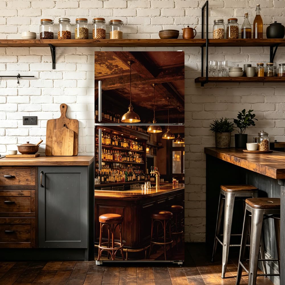 2Stück Bar Vinyl Türaufkleber Selbstklebende Kühlschrankfolien Bar Thema Abnehmbar Wasserdicht Wandtürbild Für Küche Heim Büro Wohnzimmer Dekoration 200x83cm 78.7x32.3zoll