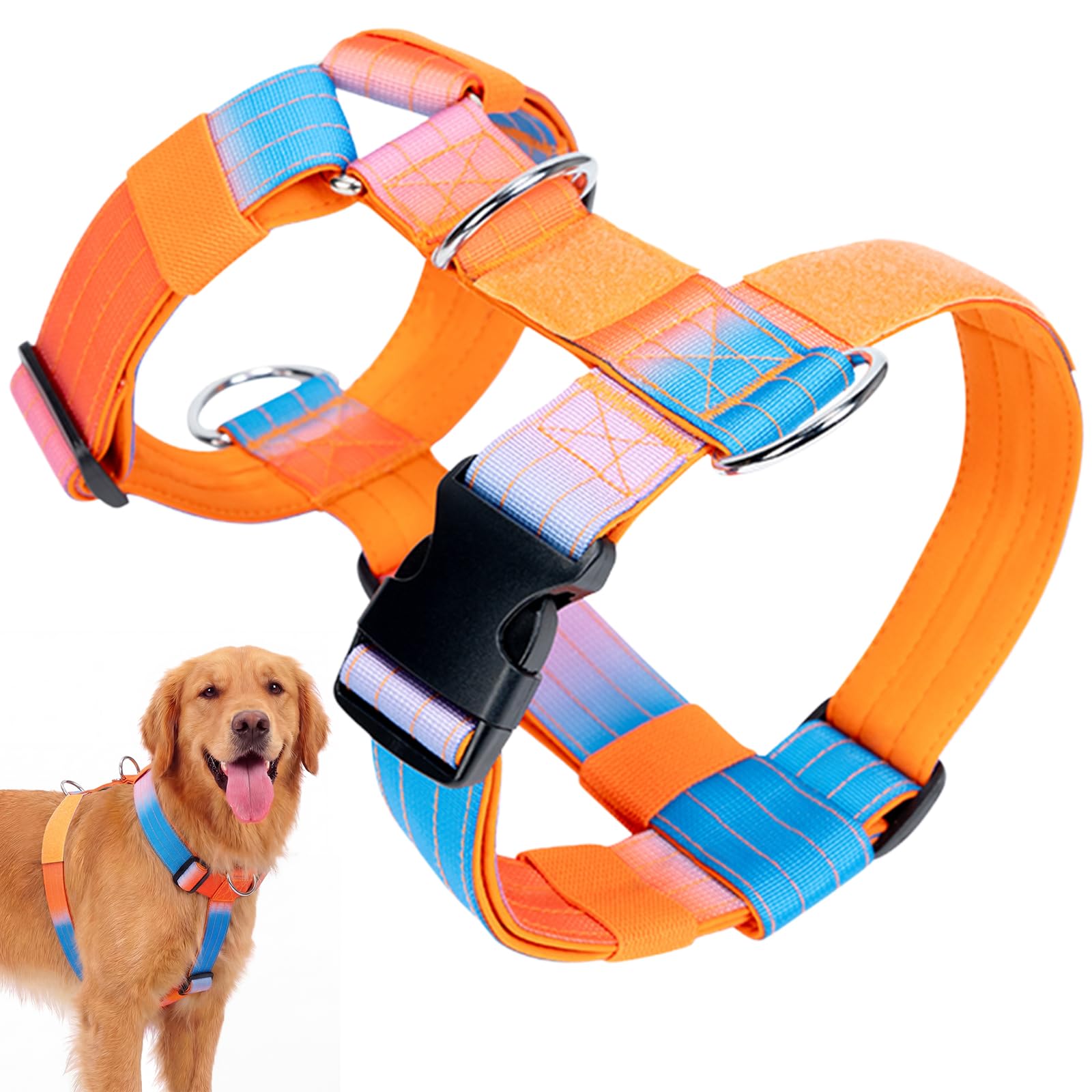 Olcyren No Pull Dog Harness, Adjustable Dog Harness with Front Back Clips, No Choke Anti Pull Dog Harness, Soft Padded Heavy Duty Pet Vest for Medium Large Dogs Training Walking (Gradient Orange, XL)