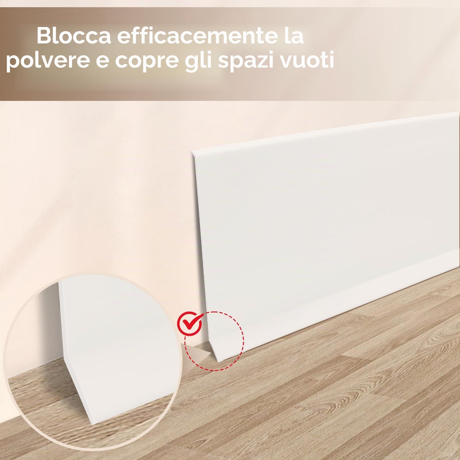 Battiscopa autoadesivo in vinile, 20 m, battiscopa flessibile bianco, larghezza 10 cm, modanatura per base pavimento e parete