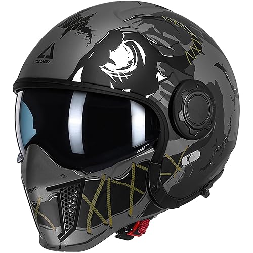 TRIANGLE Full Face Motorcycle Helmets,Off-Road Motocross Helmet for Men & Women,Dual Visor with Internal Tinted Sunshield,Open Face 3/4 Adult Racing Helmet DOT Approved(L)
