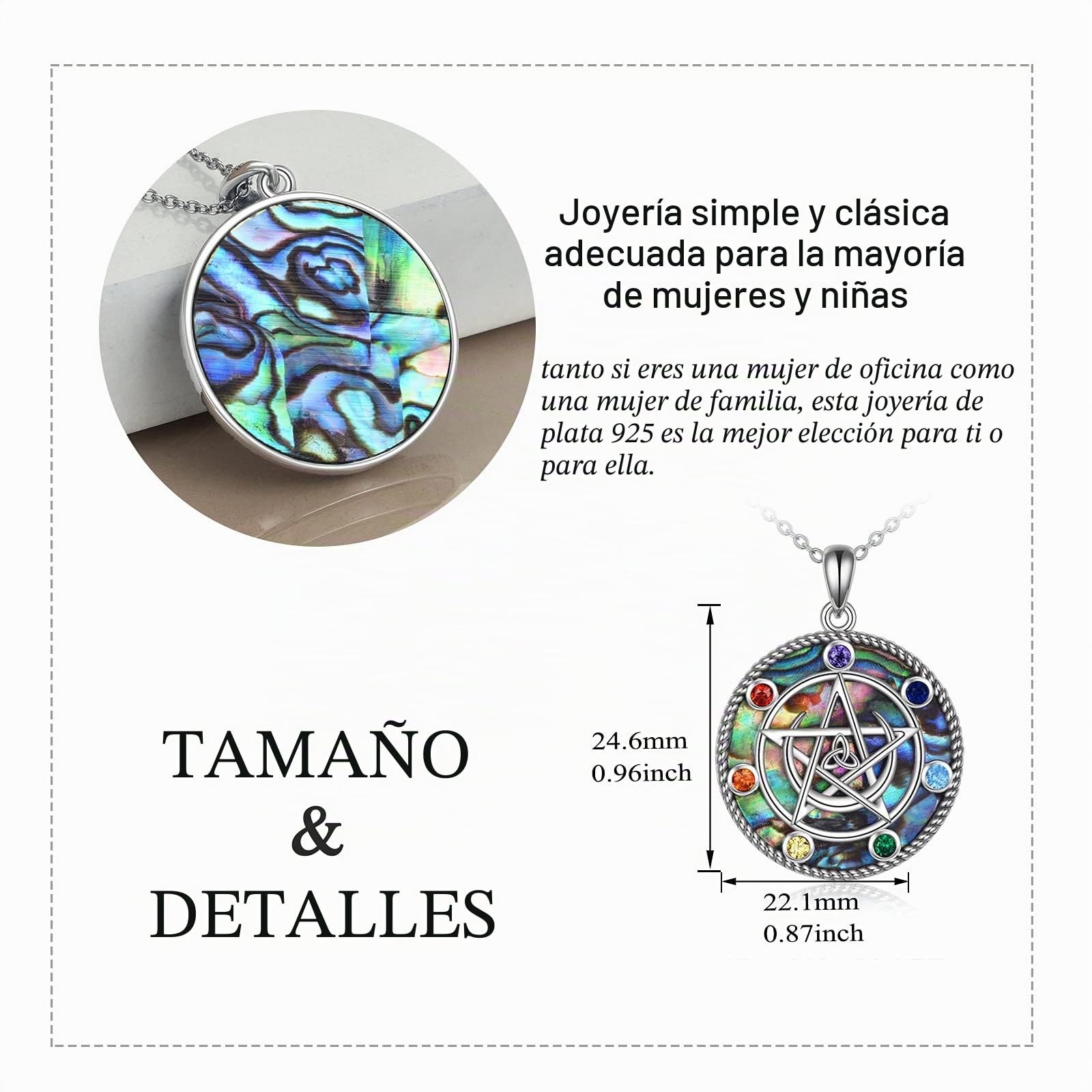 YAFEINI Collar de Pentáculo de Pentagrama, Colgante de Plata de Ley 925 con Colgante de 7 Chakras, Collares de Luna Creciente con Estrella Wiccan, Regalos de Joyería Para Mujer