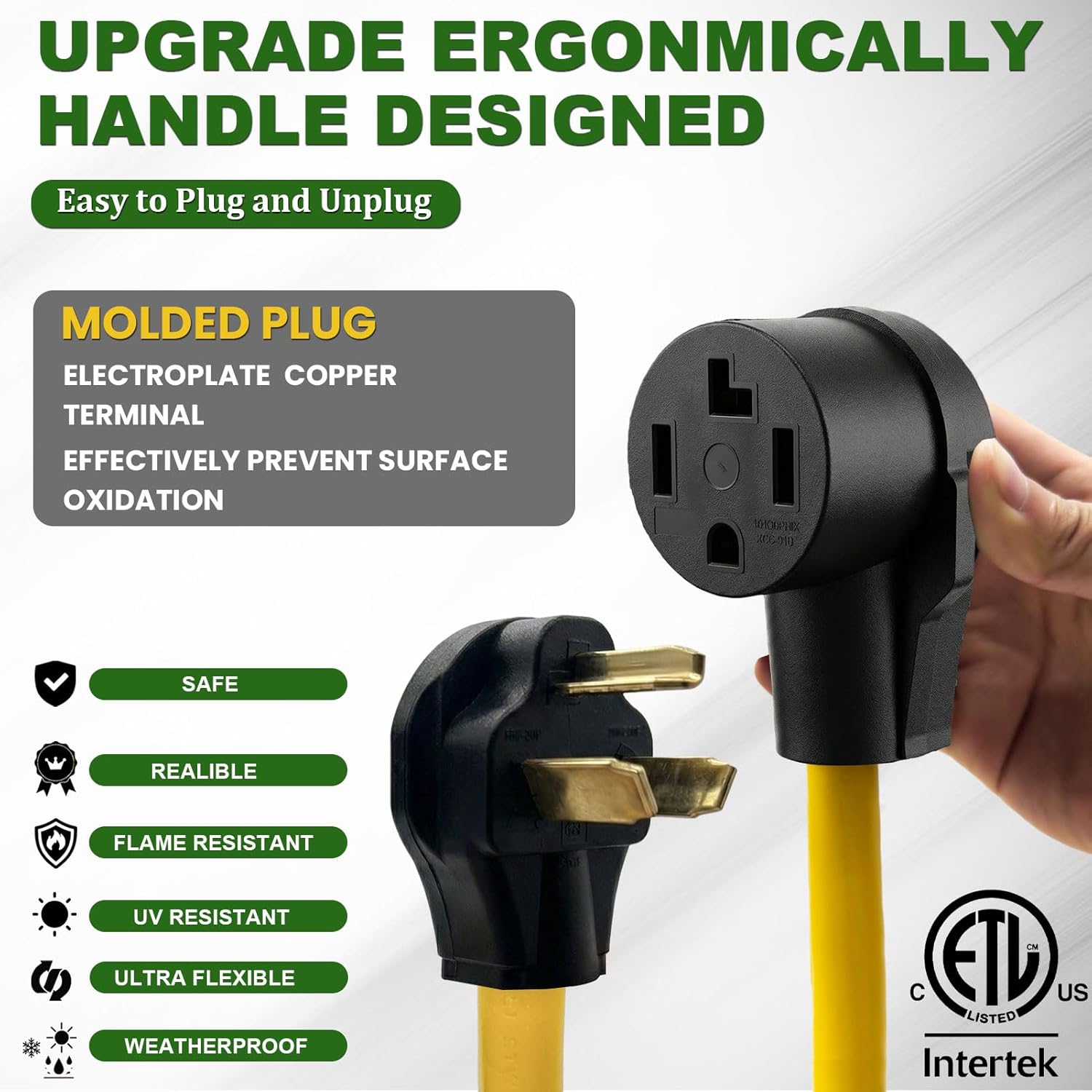 Upgraded NEMA 10-30P to 14-30R Dryer Plug Adapter, 4 Prong to 3 Prong Dryer Adapter, 3Connects Newer Electric Dryer to Older House Outlet, 30 Amp Dryer Plug Converter Adapter (1.5FT, ETL Listed)