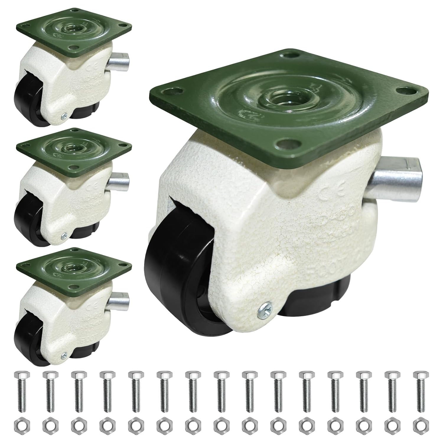 Set of 4 Heavy Duty Leveling Casters, 2" Upgraded Handle Design, 60F Adjustable Casters with Feet, Total Capacity 2200 Lbs