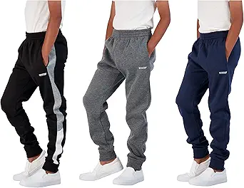 Hind Boys 3-Pack Fleece and Tricot Jogger Sweatpants with Pockets for Athletic & Casual Wear
