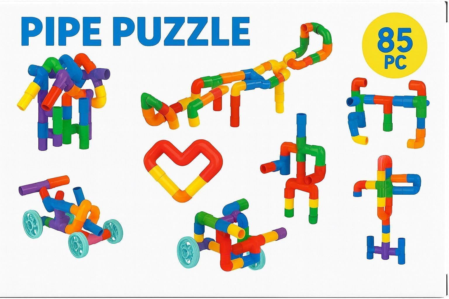 Pipe Puzzles Building Blocks Game Set for 3-8 Years Old Kids Boys & Girls,Multi Color,75 Piece