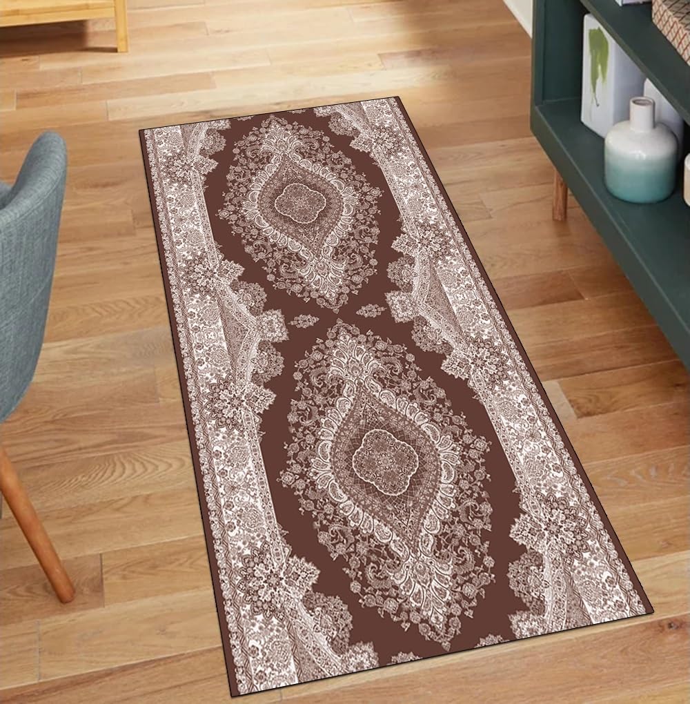 Alfombra de pasillo marrón de 50x400 cm vintage lavable y antideslizante