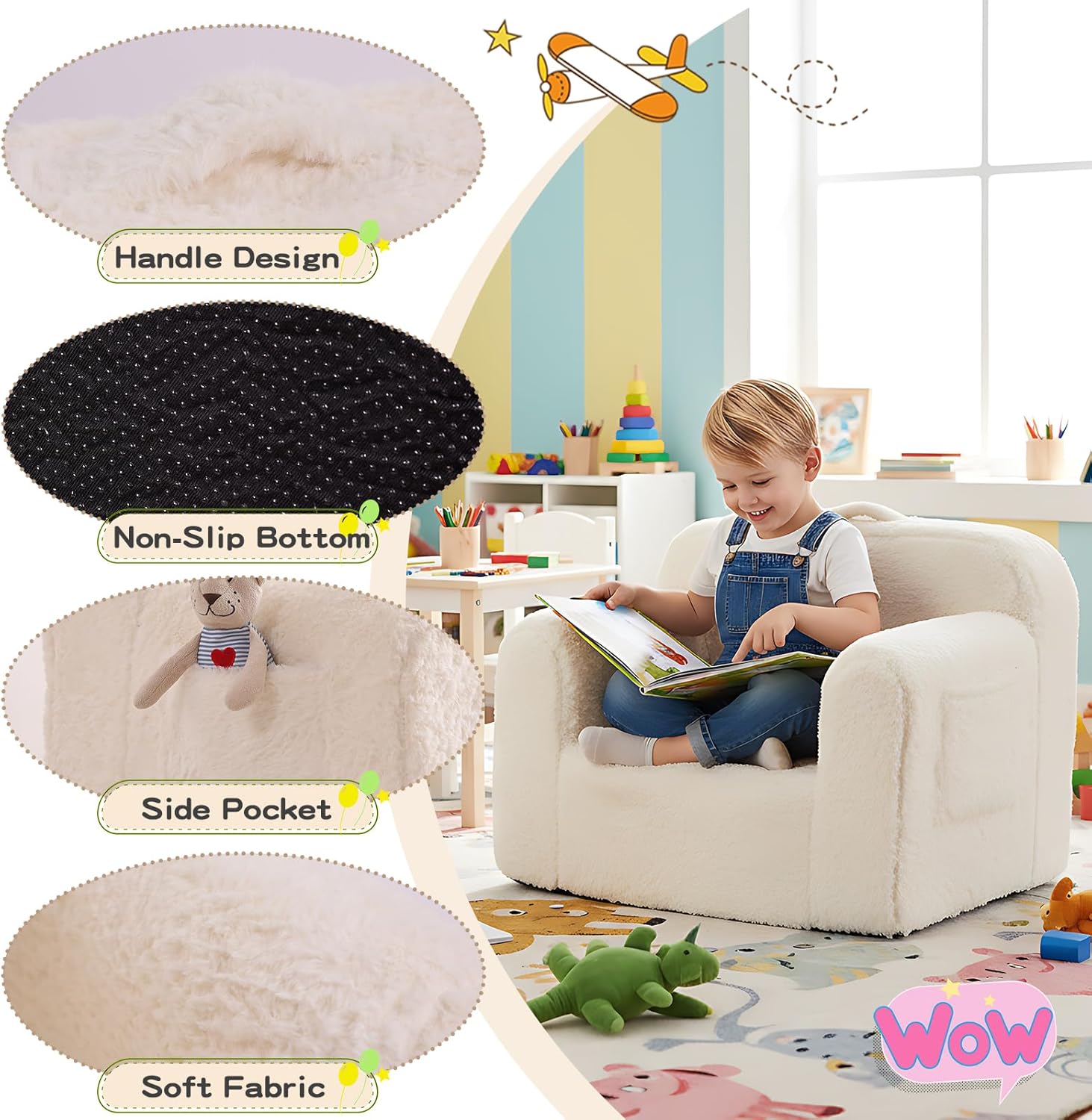 Tiita Kids Sofa, Childrens Couch with Carry Handle, Portable Kids Foam Sofa Couch, Lightweight Kids Chair for Playroom, Dorm Room, Small Space, Beige
