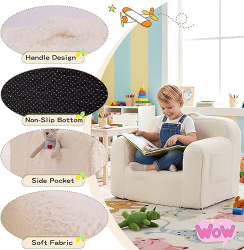 Miniatura 3 de Tiita Sofá para niños, sofá para niños con asa de transporte, sofá portátil de espuma para niños, silla ligera para sala de juegos, dormitorio,