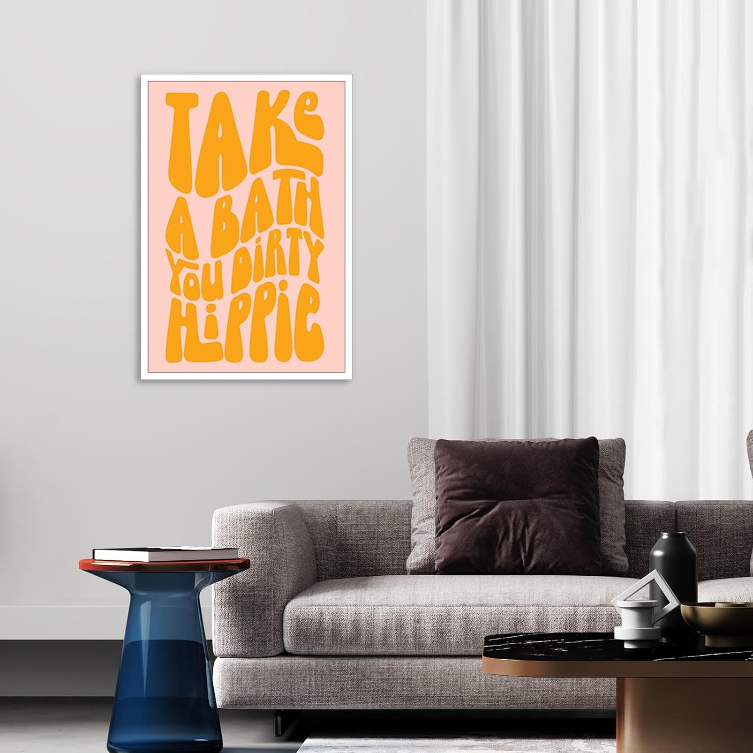 KFDJIG Simple Take A Bath You Dirty Hippie Canvas Wall Art Pink Orange Color Fashion Poster Fun Bathroom Wall Art Fun Fonts Wall Decor Suitable For Bathroom 24x36in Unframed