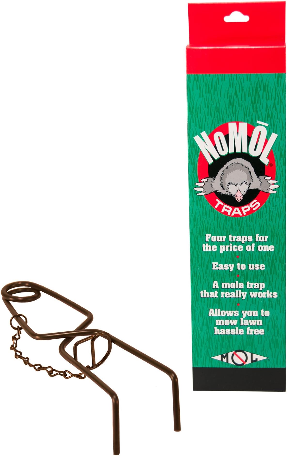 NoMol Mole Trap 4-Pack - Wire Tong Underground Spring Trap for Moles, Voles & Shrews - Rust-Resistant, Reusable, Mow-Over Design - Professional Lawn & Garden Pest Control by WCS