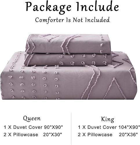 Miniatura 7 de Senville Juego de funda de edredón gris bohemio tamaño Queen, juego de funda de edredón con textura geométrica de pompones, 3 piezas, microfibra