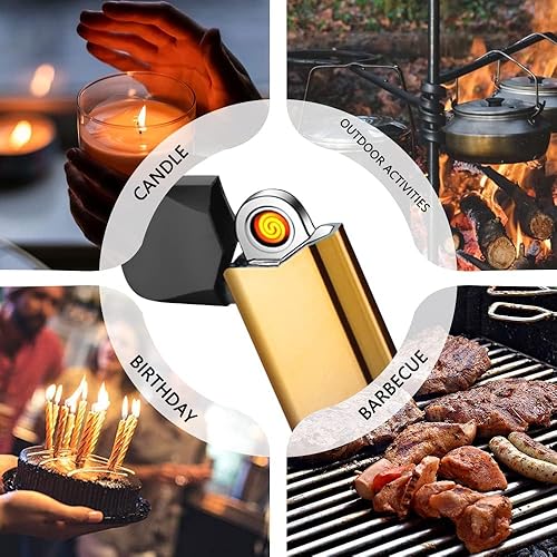 Miniatura 7 de GADATOP Encendedor eléctrico ultrafino, interruptor táctil turbo de tungsteno, encendedor a prueba de viento, encendedor USB recargable con