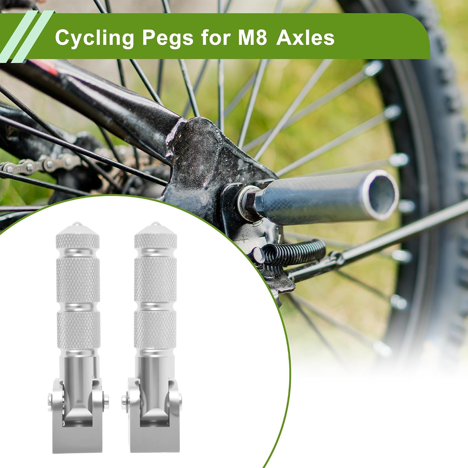 1 Pair Aluminum Alloy Anti-Skid Bike Pegs 4.9″ Length Diamond Pattern Bicycle Backseats Stands Cycling Foot Pegs M8 Axles