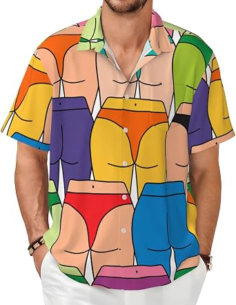 Mens Travel Hawaiian Shirt, Short Sleeve Button Down Casual Shirt with Pocket for Beach & Vacation