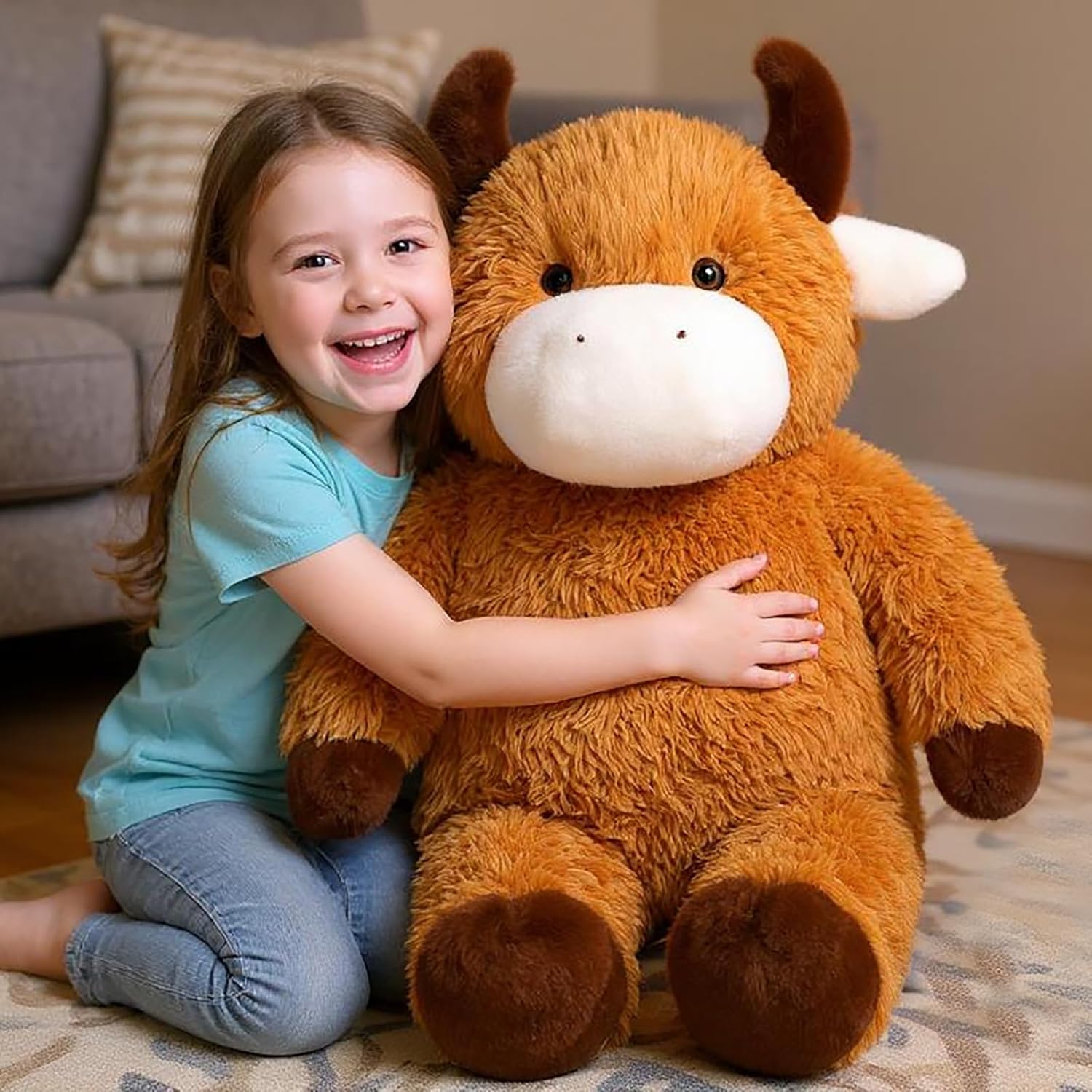 32" Big Highland Cow Stuffed Animal, Giant Highland Cow Plush Toy Huge Size Fluffy Plushy Fat Plushie Gift for Kids - Image 6