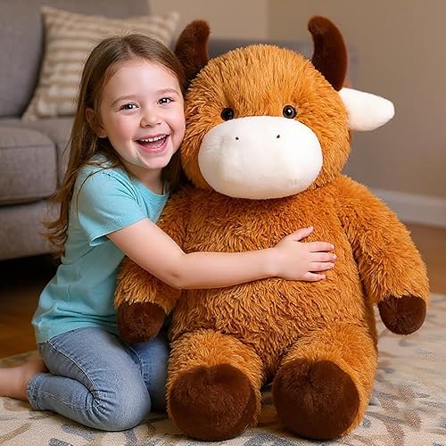 Miniatura 6 de Animal de peluche de vaca grande de las tierras altas de 32 pulgadas, juguete de peluche de vaca gigante de las tierras altas, regalo para niños