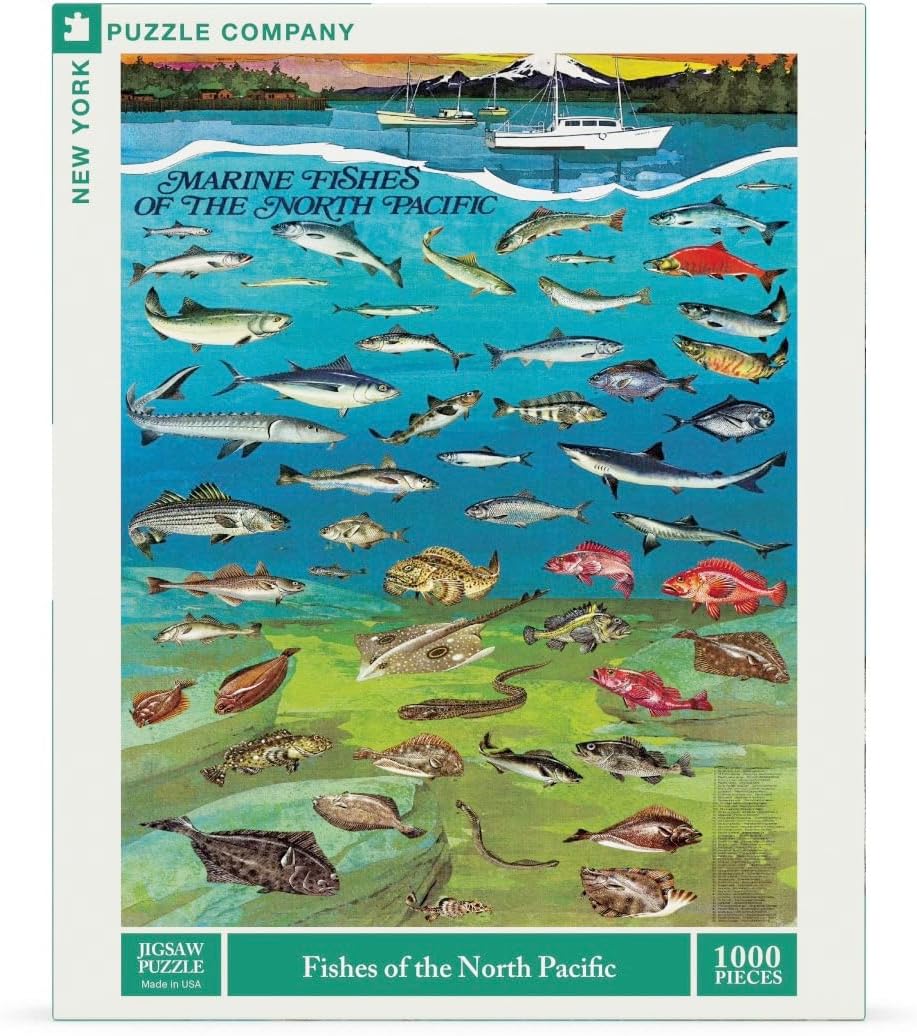 New York Puzzle Company - Vintage Images Fishes of The North Pacific - 1000 Piece Jigsaw Puzzle for Family Game Nights