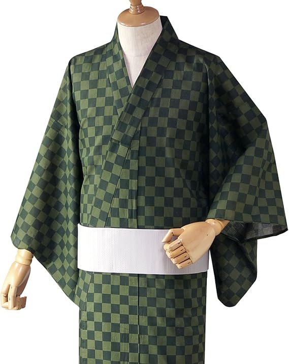 Amazon メンズ 浴衣 4点セット 男物 市松 緑 グリーン 紅梅生地 浴衣 角帯 下駄 腰紐 ｍ 浴衣 通販