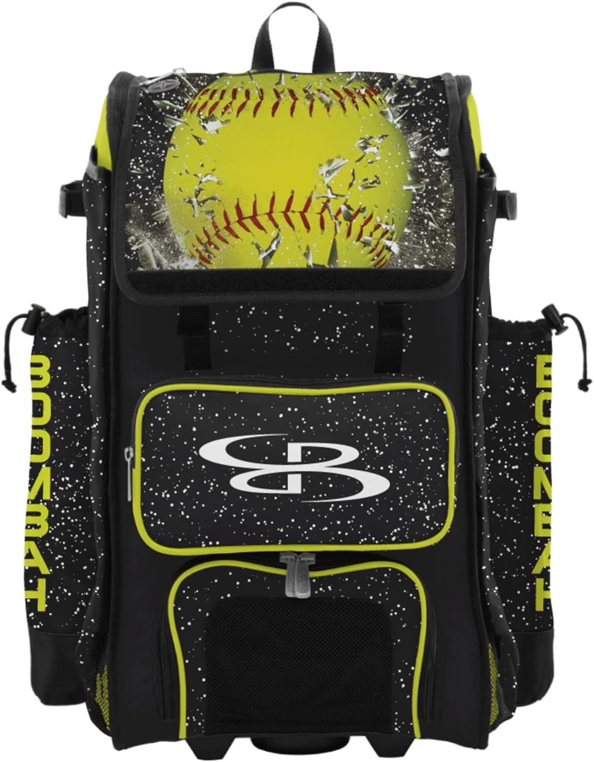 Boombah Rolling Catchers Superpack Baseball/Softball Bat Bag - Telescopic Handle - Holds 4 Bats - Wheeled Version - Softball Highlight - Multiple Color Options