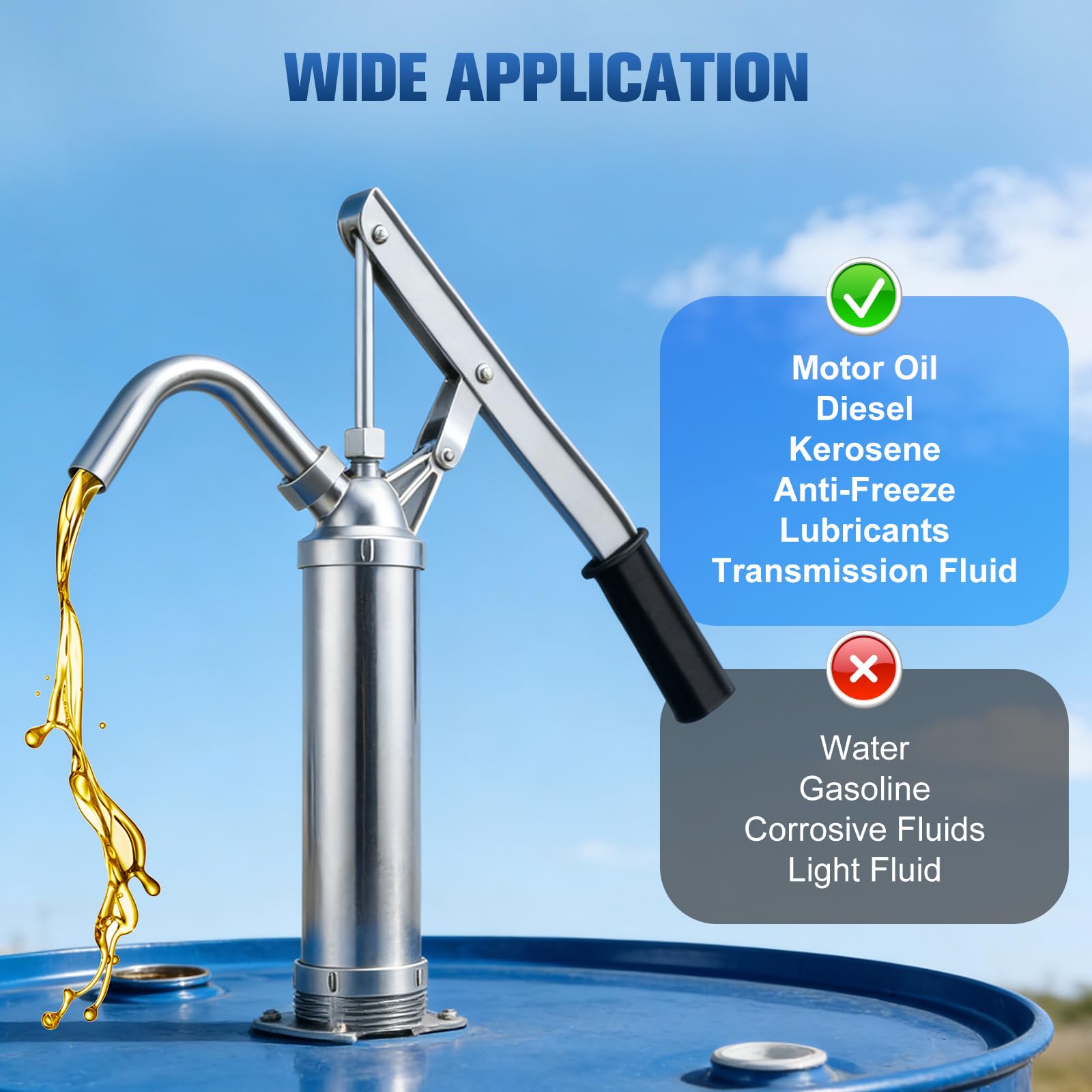 Pompa a mano per fusti Benzina,pompa per benzina per taniche da 55 galloni,pompa per olio per trasmissioni in acciaio al carbonio,pompa a leva per fusti Pompa per olio motore,olio idraulico e diesel