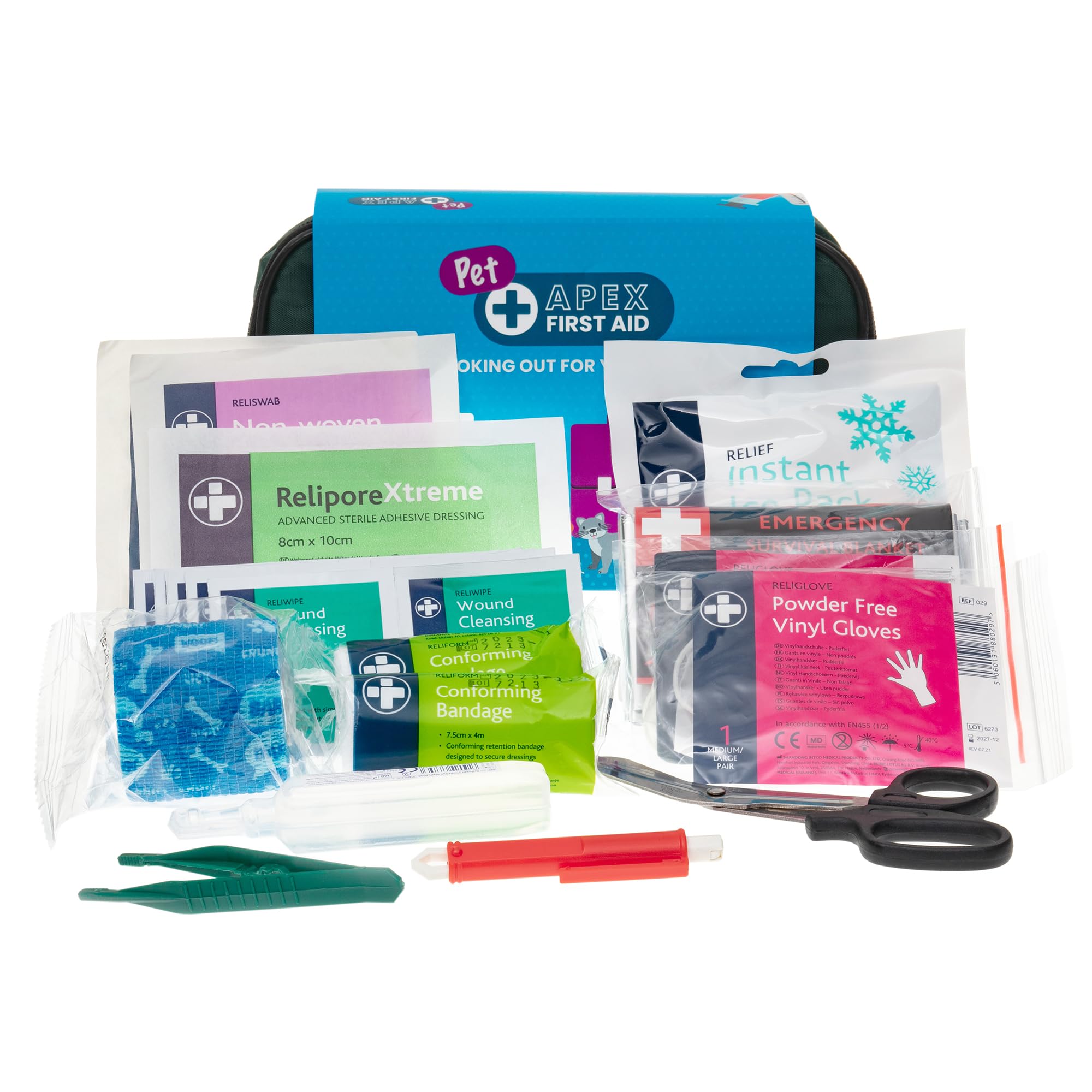 Premium Pet First Aid Kit - Fully Stocked with Vet Wrap, Ice Pack, Foil Blanket, for Home Travel Camping.