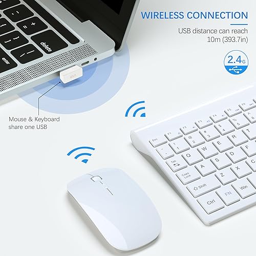 Miniatura 3 de Topmate, mouse USB inalámbrico ultradelgado portátil y teclado inalámbrico (Negro/ blanco), Blanco