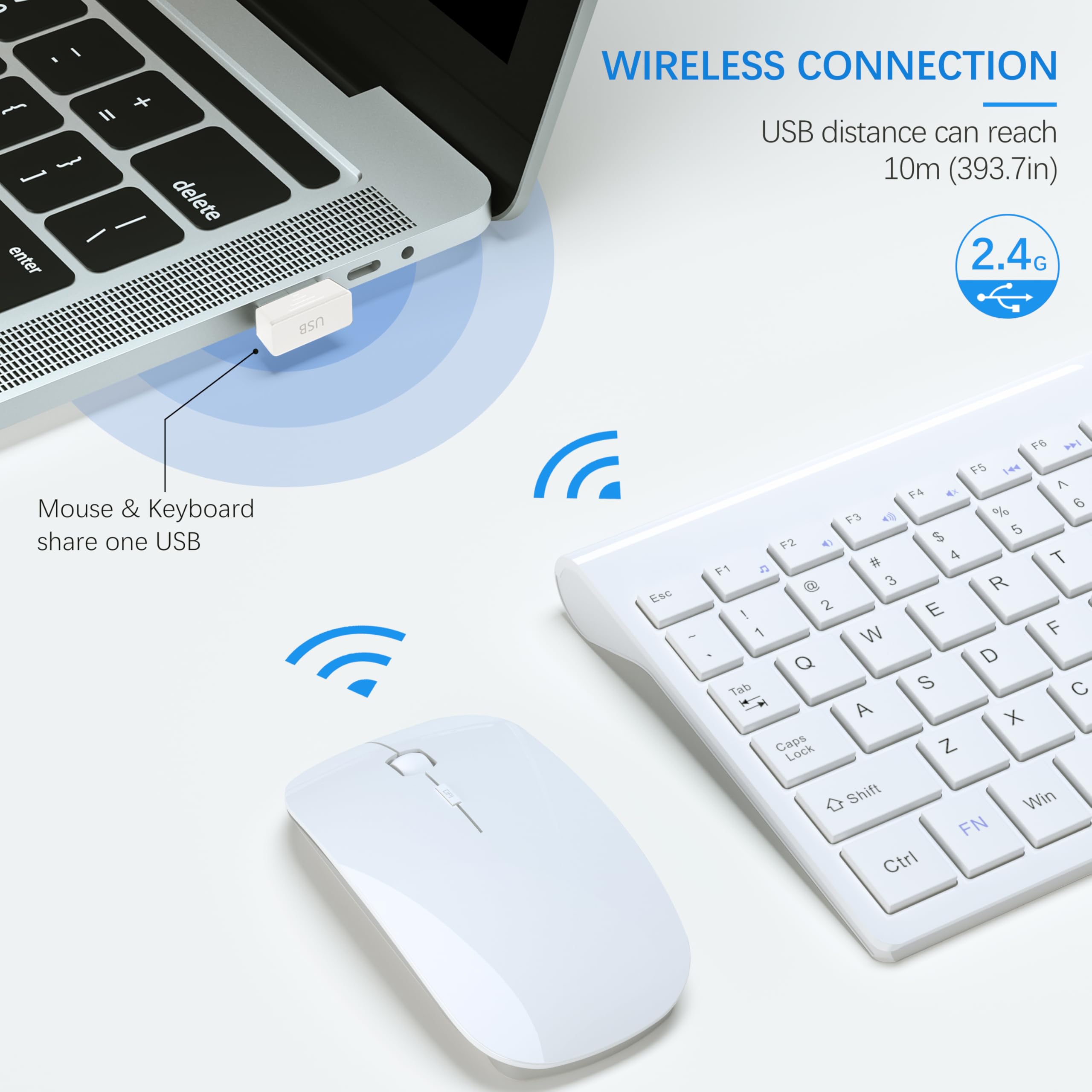 Wireless Keyboard and Mouse Ultra Slim Combo, TopMate - White — Amazon image 3