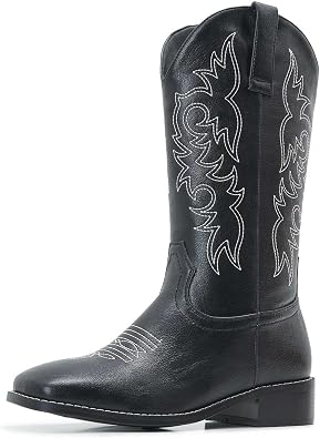 ZXHYZLZ Western Cowboy Boots for Women - Mid Calf Embroidered Cowgirl Boots, Slip On Pointed Toe Chunky Heel Fashion Retro Classic Boots
