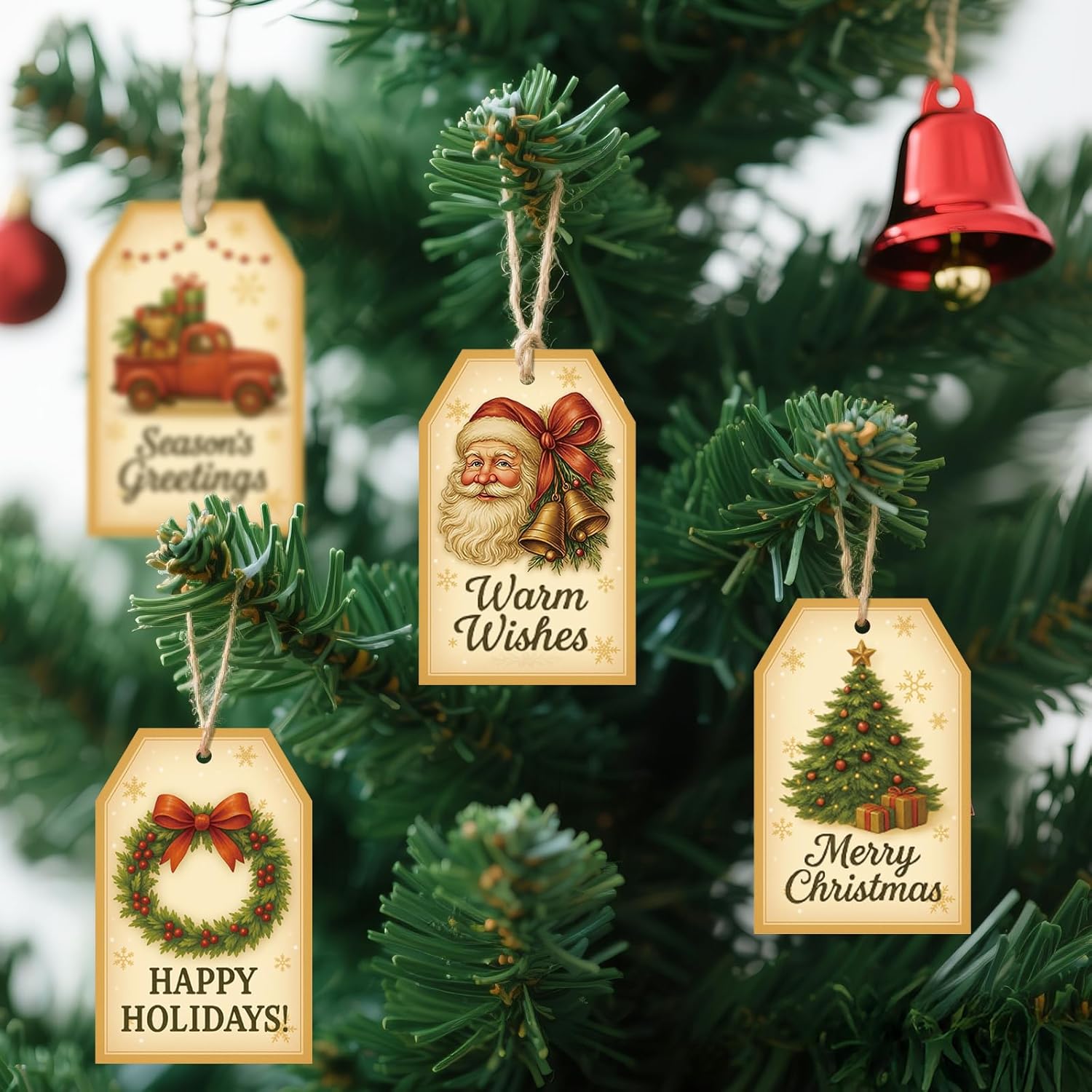 G2PLUS 50Pcs Christmas Tags for Gifts, 5 Designs Vintage Christmas Holiday Paper Gift Tags with String for Seasonal Wishes, DIY Crafts, Present Wrapping, Xmas Party Favors - Image 7