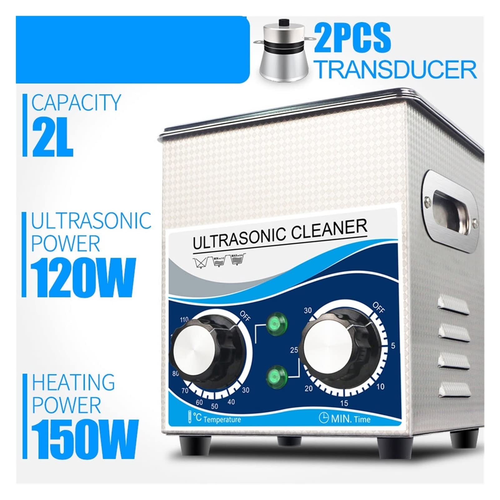Dispositivo per la Pulizia ad ultrasuoni 12 0W 2L Cleaner ad ultrasuoni Portatile 40kHz Manopola di Riscaldamento Bagno in Acciaio Inossidabile con Cesto Pulizia Parti Scintilla lavatura