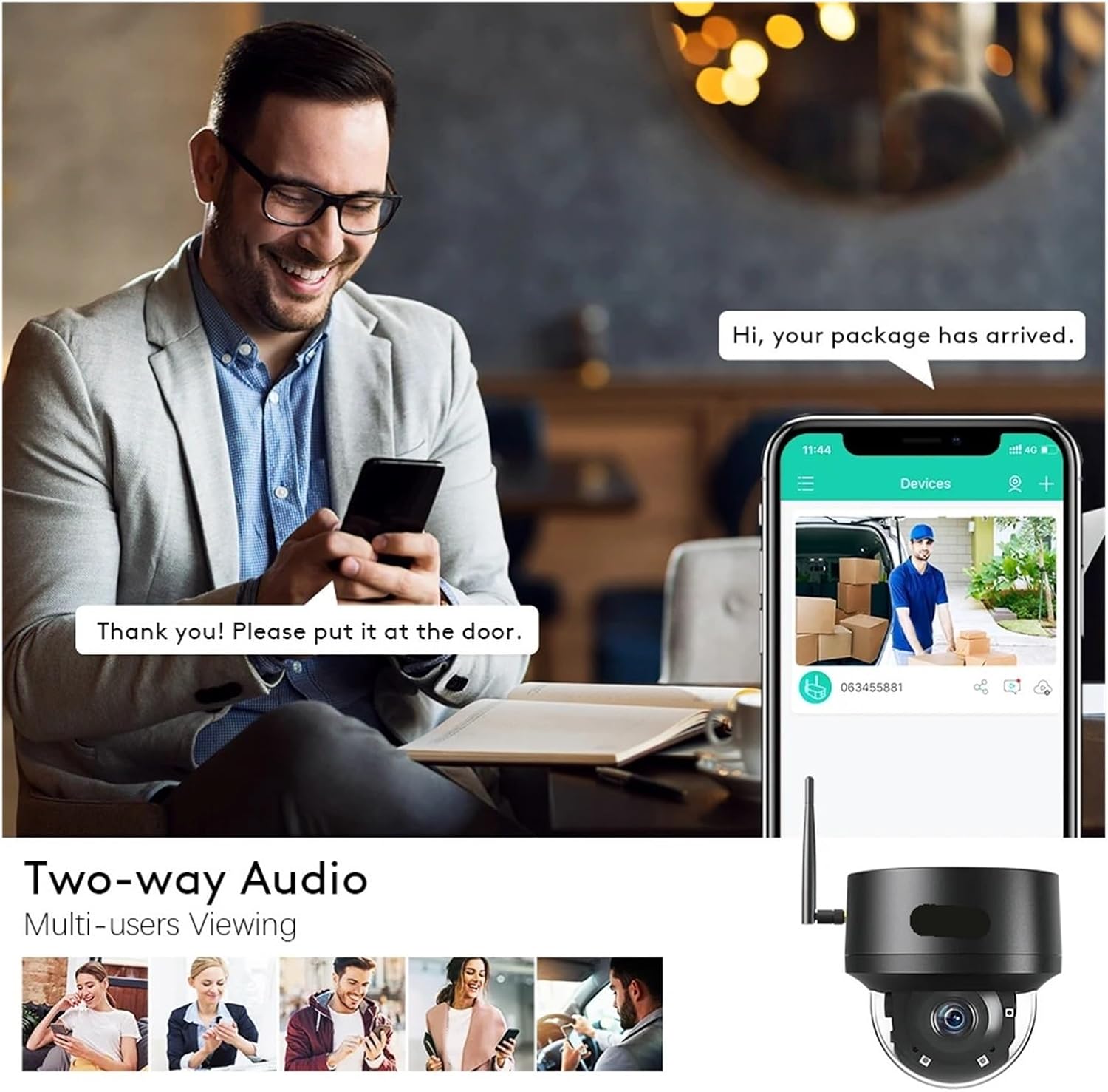 Security camera providing clear night vision footage of a house under a starry sky.