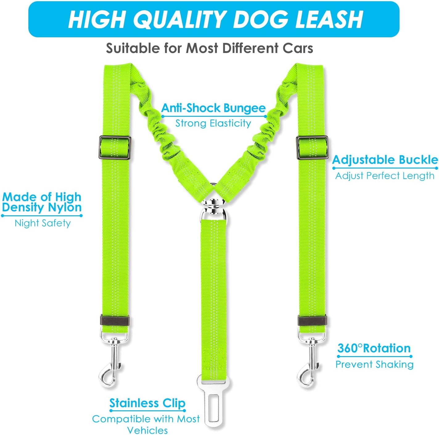 SlowTon Double Dog Seat Belt, Adjustable Elastic Dog Car Harness Seatbelt with Anti-Shock Bungee Buffer - Image 4