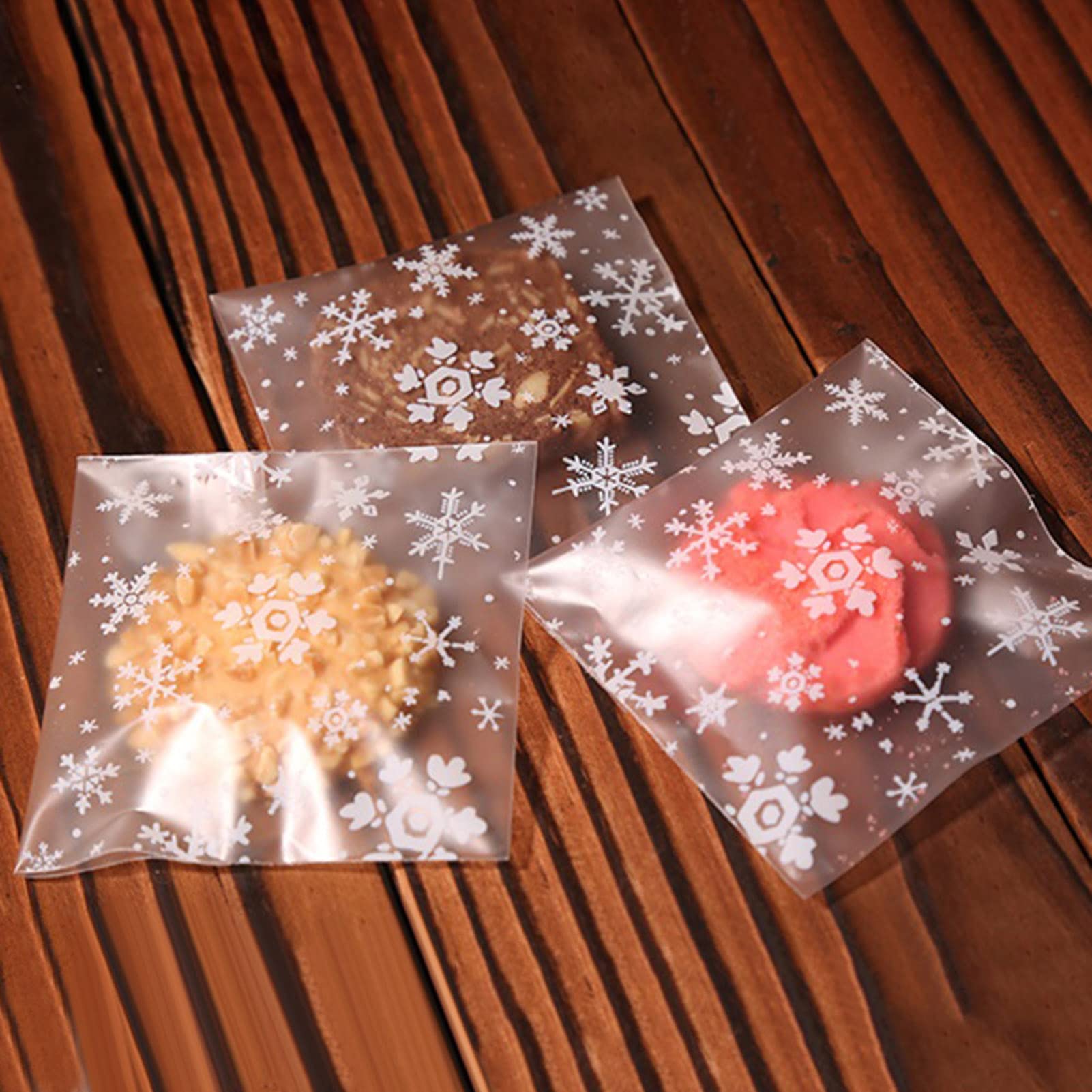 4'' x 4'' Inch Snowflakes Self Adhesive Cellophane Gift Bags for Sweets Dessert Biscuits Candy Cookie Bakery Candle Soap Jewelry Party Favors Chocolate Wrapping & Packaging Poly Bags (50)-image-18