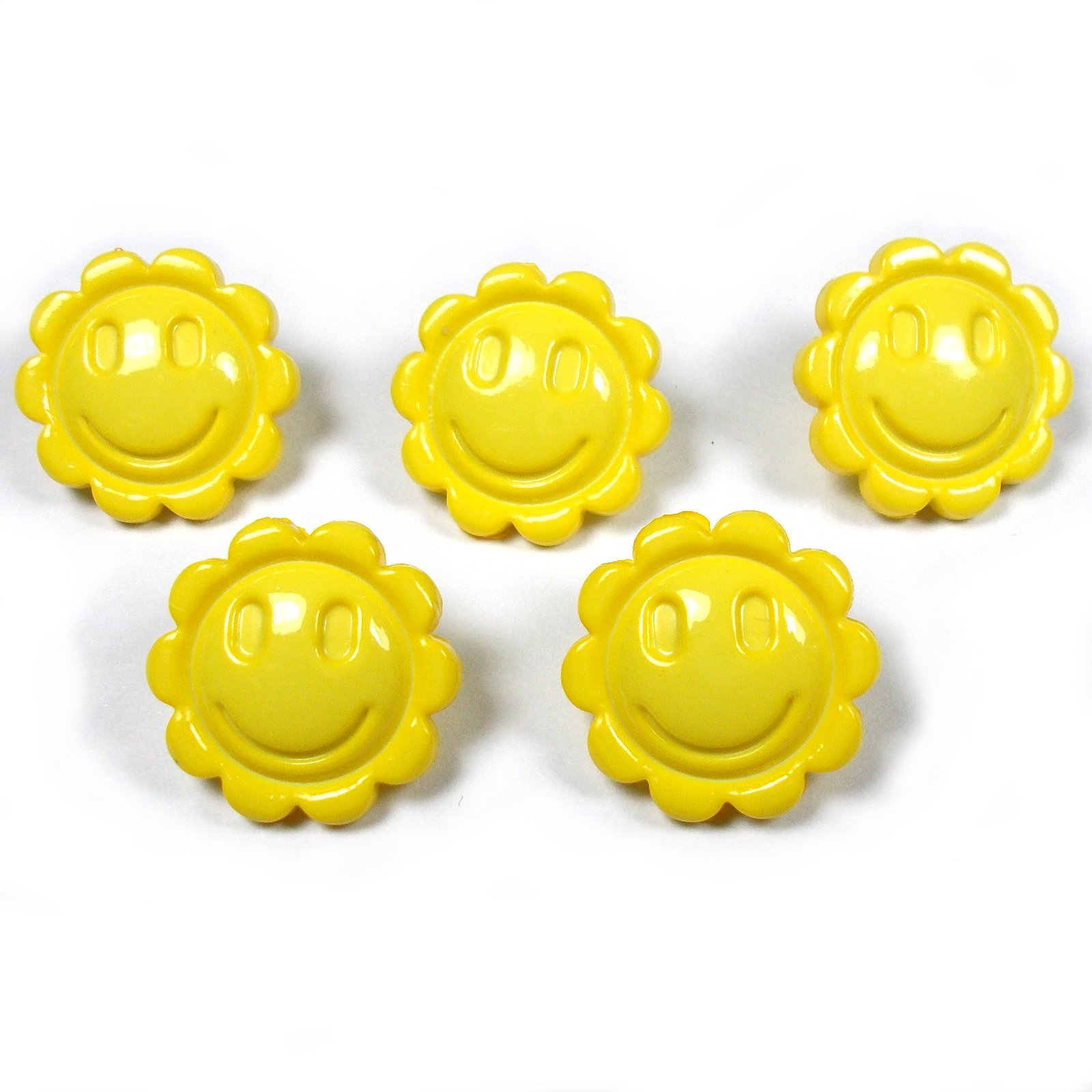 Smiley Face Sunshine Flower Daisy Buttons 15mm Wide Pack of 5 (Dark Yellow)