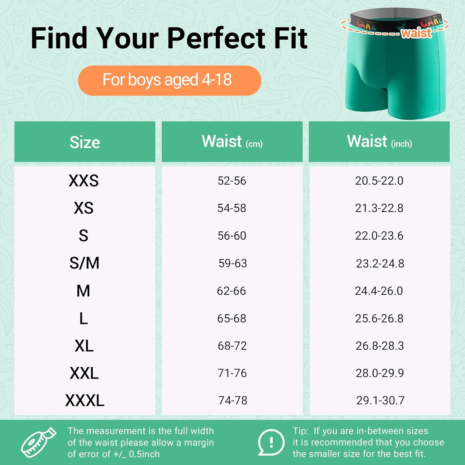 Carer 3 Pack Boys Incontinence Underwear Washable Reusable Kids Cotton Incontinence Boxer Briefs with Front Absorbency Leakproof Underwear for Youth Boys Age 4-18 S/M(1 Green/2 Black) - Image 4