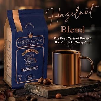 Organic Ground Coffee Medium Roast 16oz - Hazelnut Flavored - For Espresso