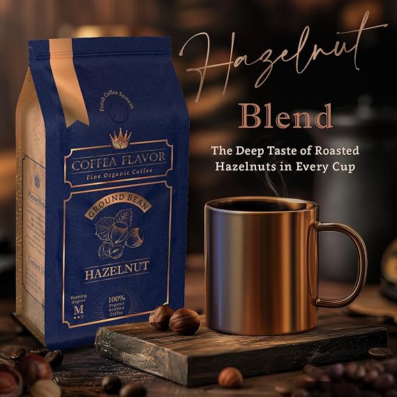 Organic Ground Coffee Medium Roast 16oz - Hazelnut Flavored - For Espresso