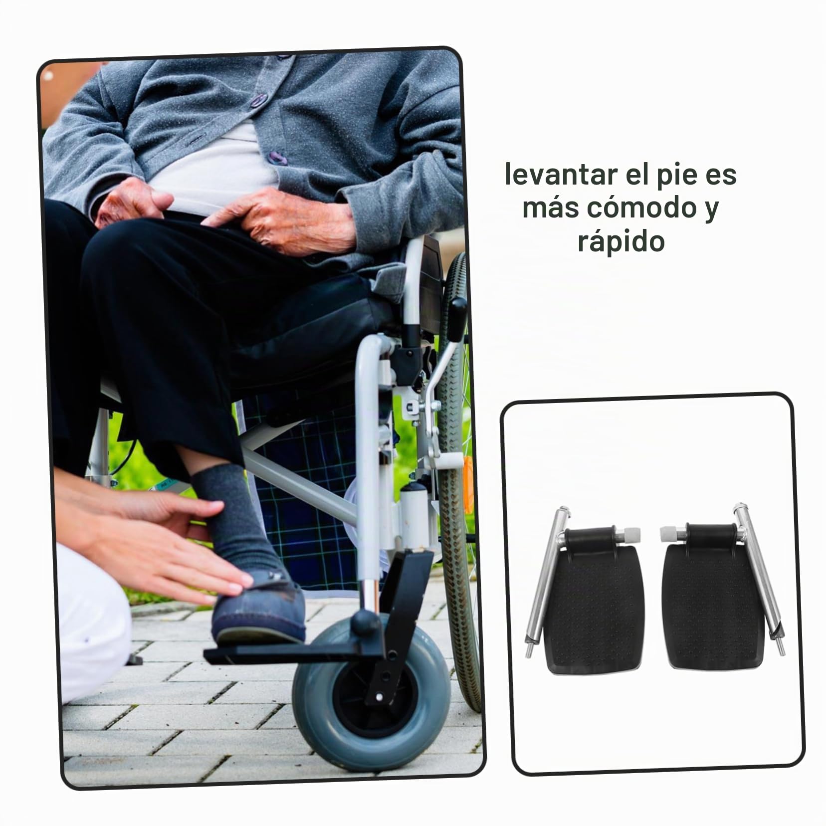 Reposapiés de Repuesto para Silla de Ruedas, 1 Par Negro | Metal y Abs, Diseño Plegable, Uso Cómodo, para Usuarios Movilidad Reducida