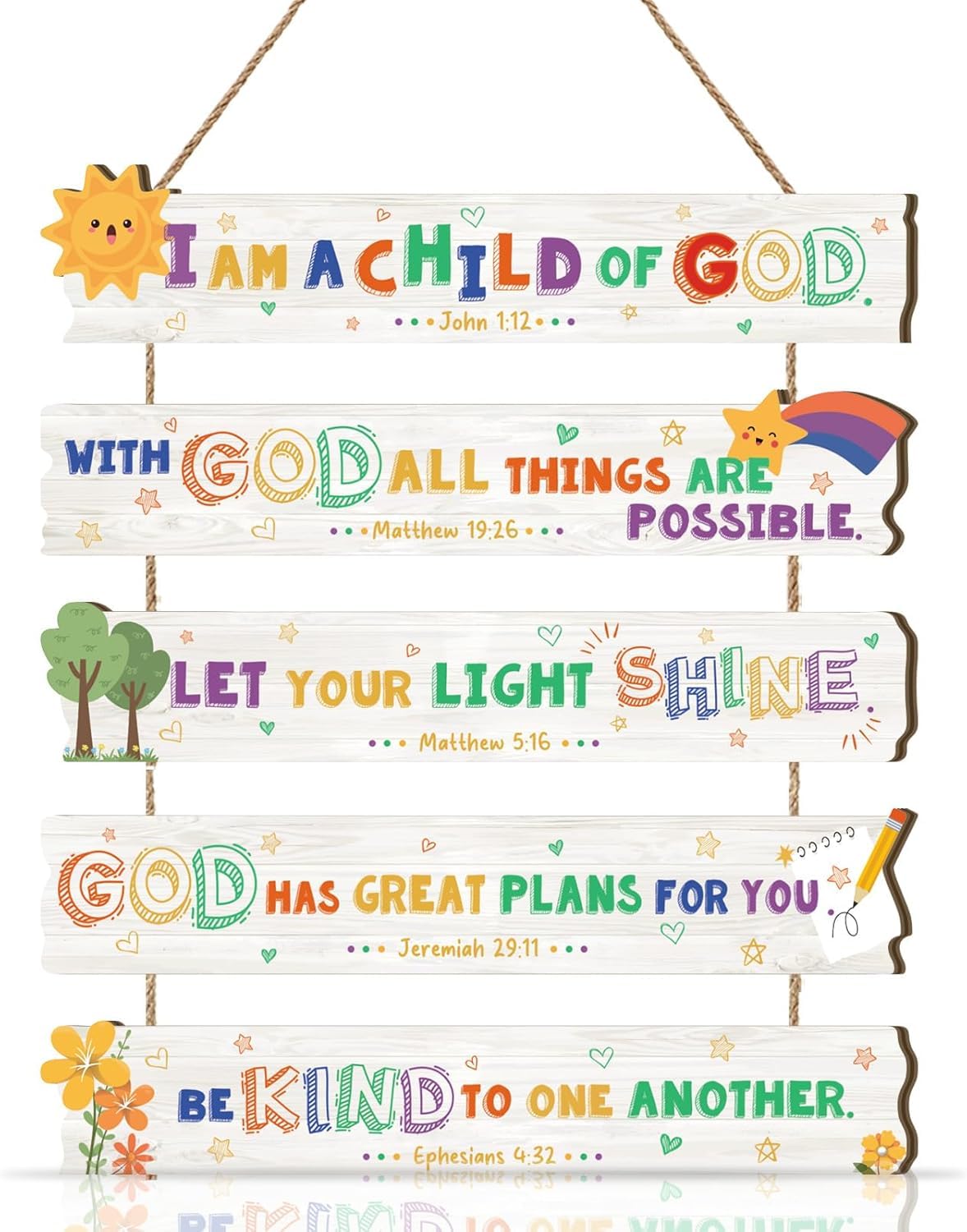 HPUINB I am A Child of God Door Sign,Inspirational Quotes Wall Hanger,Bible Verses Door Hanging,Nursery Wood Sign,Christian Religious Wall Plaque for Kids Room Nursery Home School (colorful2)