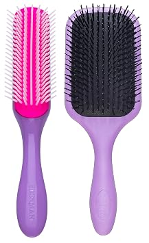 Denman 7 Row Violet Styling Brush & Violet Paddle Paddle Hair Brush Set - Ultimate Detangling, Blow-Drying & Styling Combo for All Hair Types D3, D90L