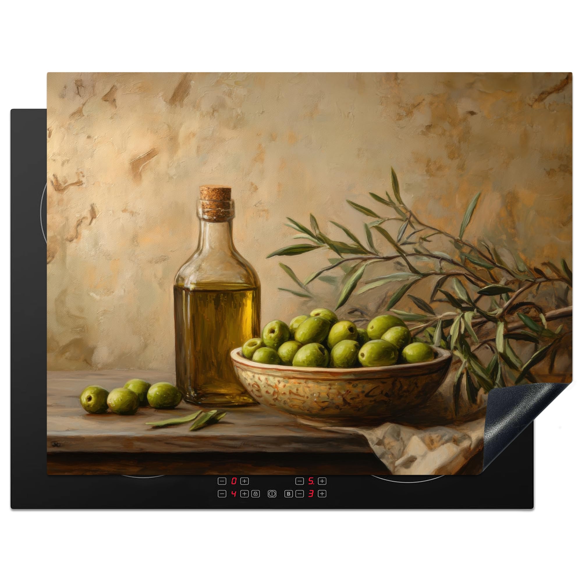 KitchenYeah© Induction Hob Cover Protector Mat 23.2"x30.3" / 77x59 cm Kitchen Universal Ceramic Covers for Electric Cookers Vinyl Olives - Still Life - Vintage
