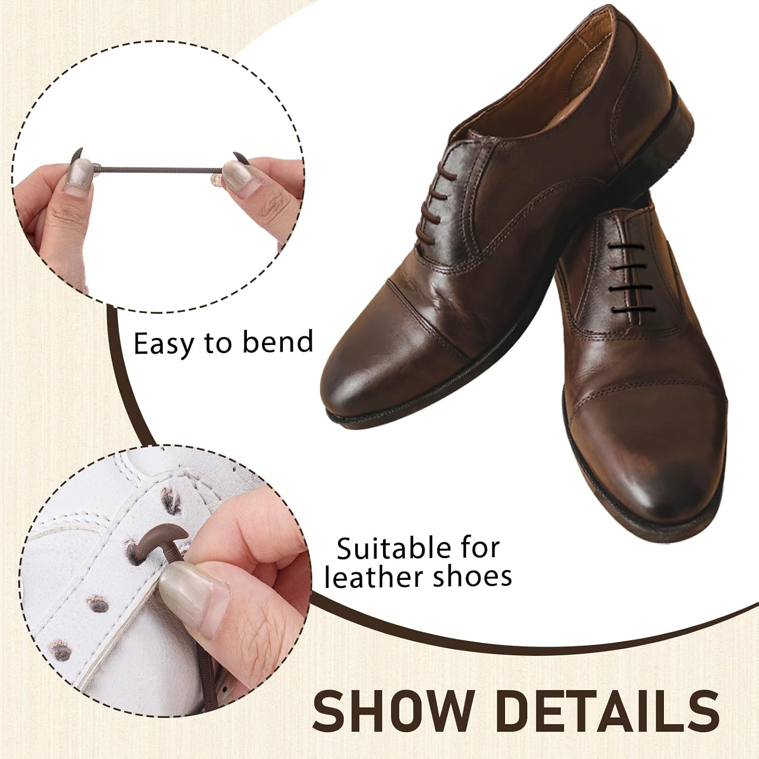 Wavwavw No Tie Silicone Elastic Shoe Laces for Men, Tieless Stretch Lace Dress Waxed Shoelaces for Adult Formal Oxford Dress