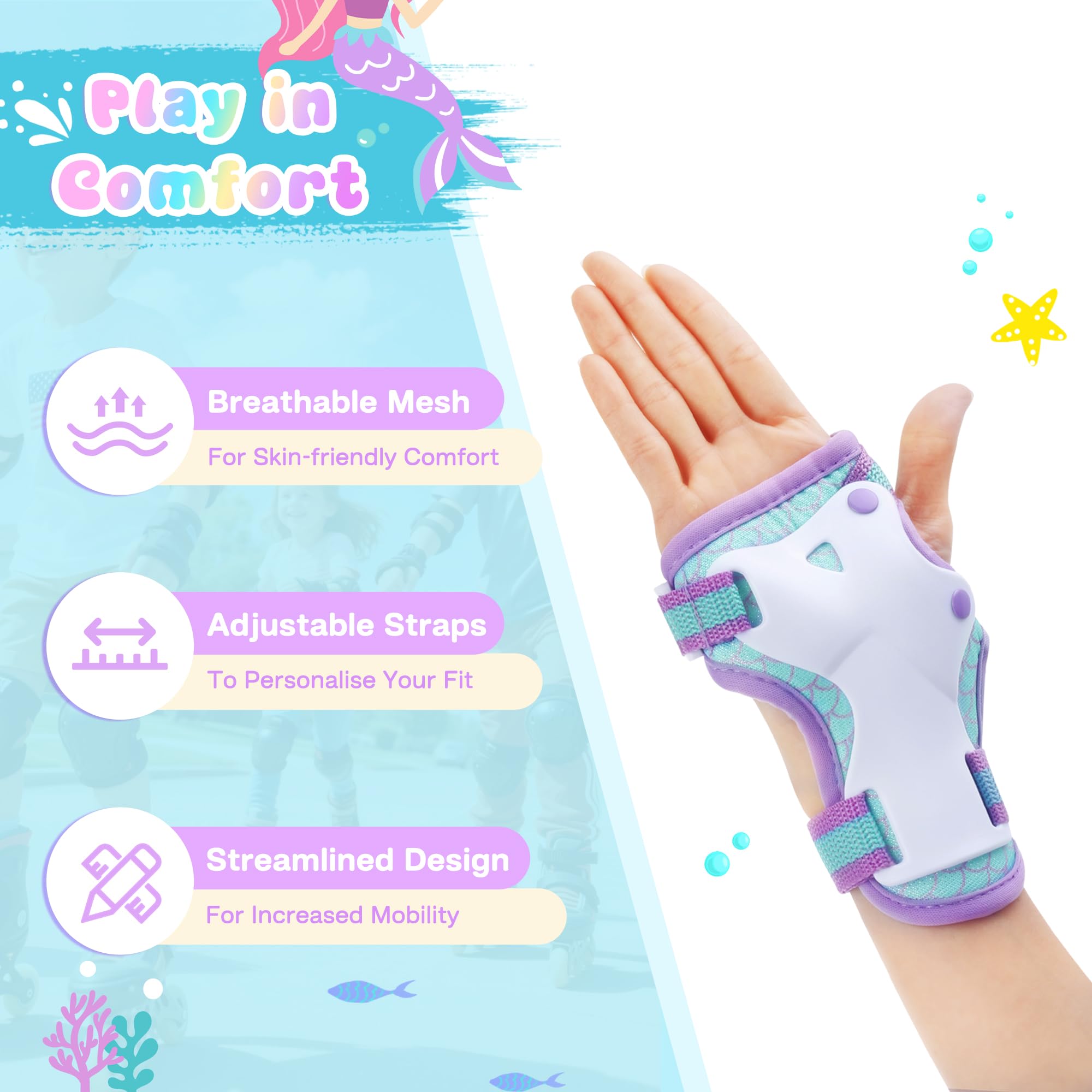 Genouillères et coudières pour tout-petits – Protège-poignets pour filles de 3 à 12 ans, équipement de protection pour patins à roulettes, skateboard, vélo, scooter – Sac à cordon inclus