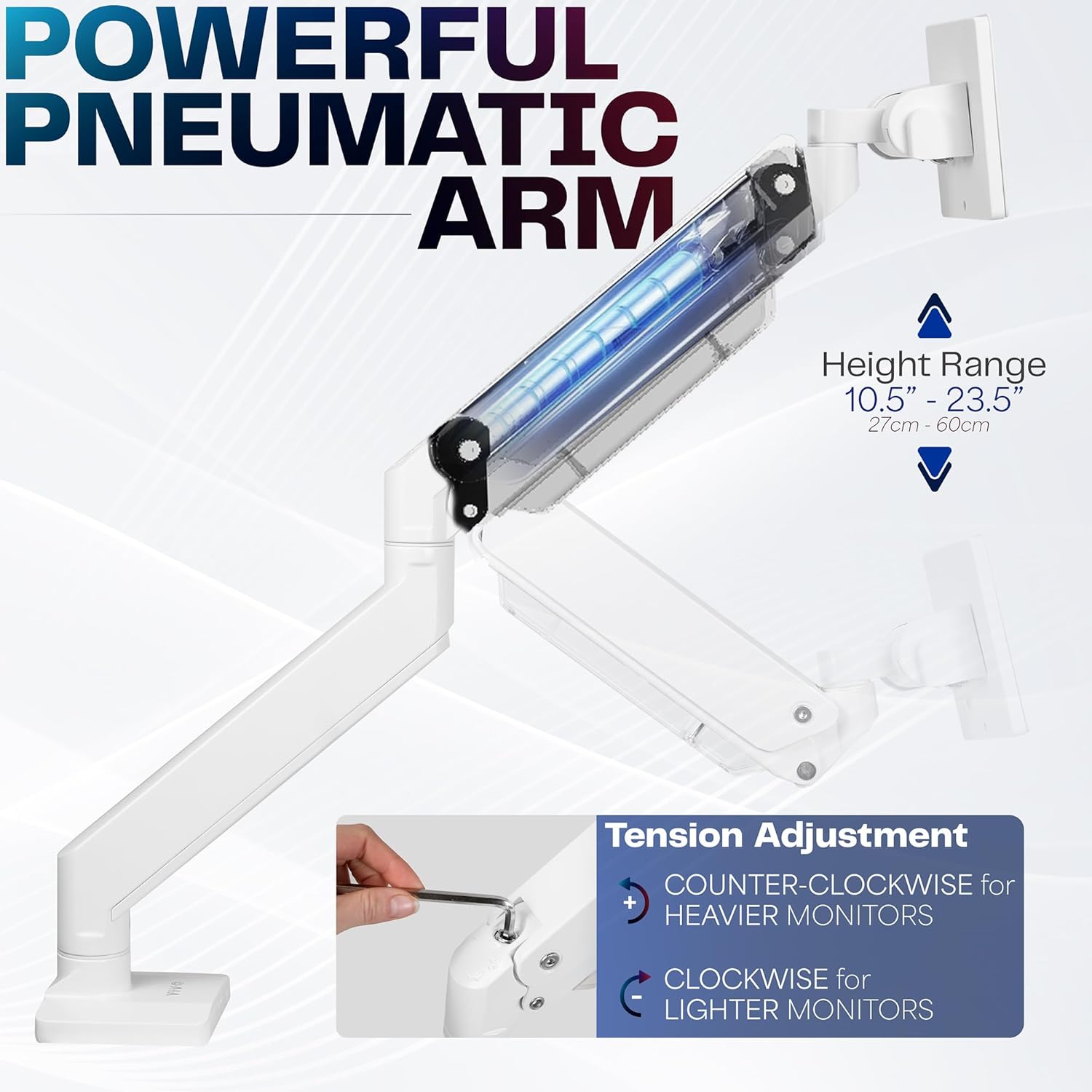 VIVO Premium Aluminum Heavy Duty Monitor Arm for Ultrawide Monitors up to 49 inches and 33 lbs, Single Desk Mount Stand, Pneumatic Height, Max VESA 100x100, White, STAND-V101G1W