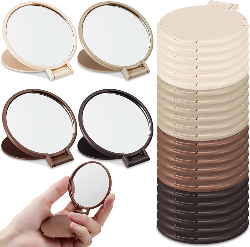Amyhill Espelhos compactos dobráveis redondos, 7 cm, 24 unidades